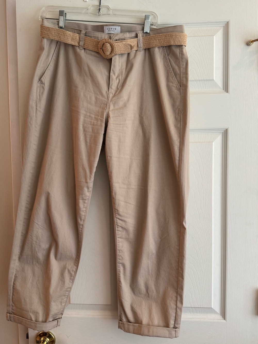 Curve & Co. Beige Tapered Chino Pants with Woven Belt